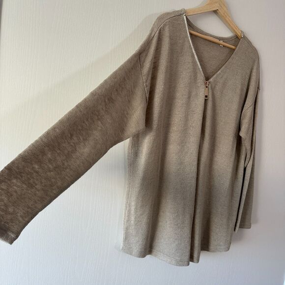 Soft Surroundings Womens Tan Valentina Zip Sweatshirt Top Half Zip Size Plus 2X - Picture 2 of 7